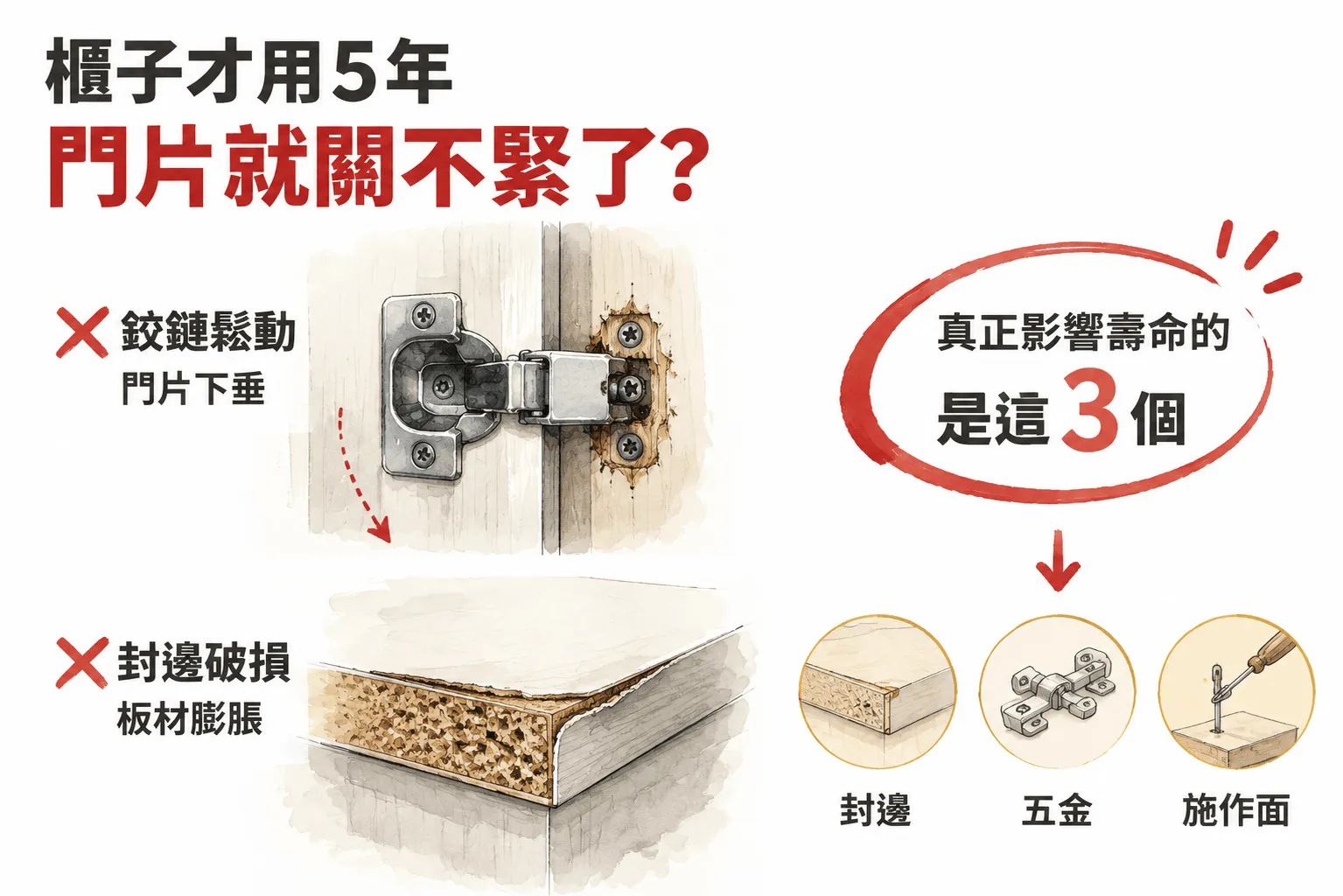 櫃子才用5年，門片就關不緊了，怎麼辦?
